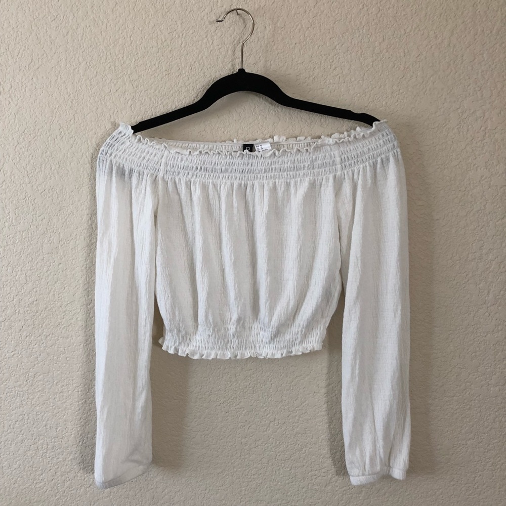 Bunched White Off the Shoulder Top